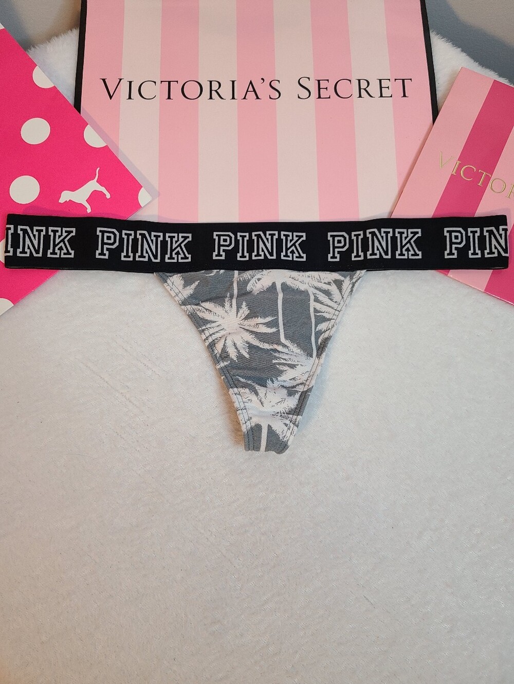 Rare Y2K VS PINK Thick Logo Band Cotton Extra Low Rise Thong Panty Size M